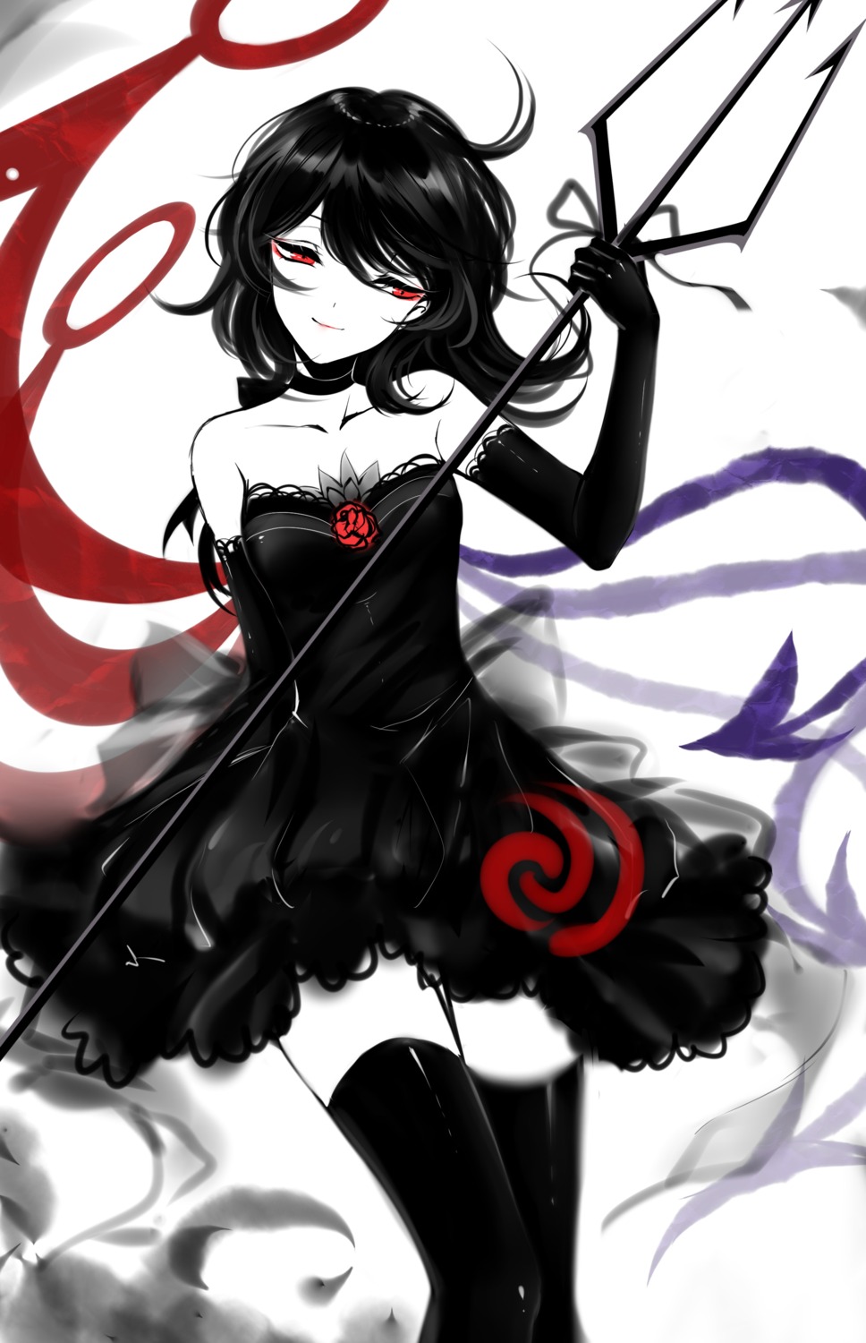 dress houjuu_nue sheya thighhighs touhou weapon wings