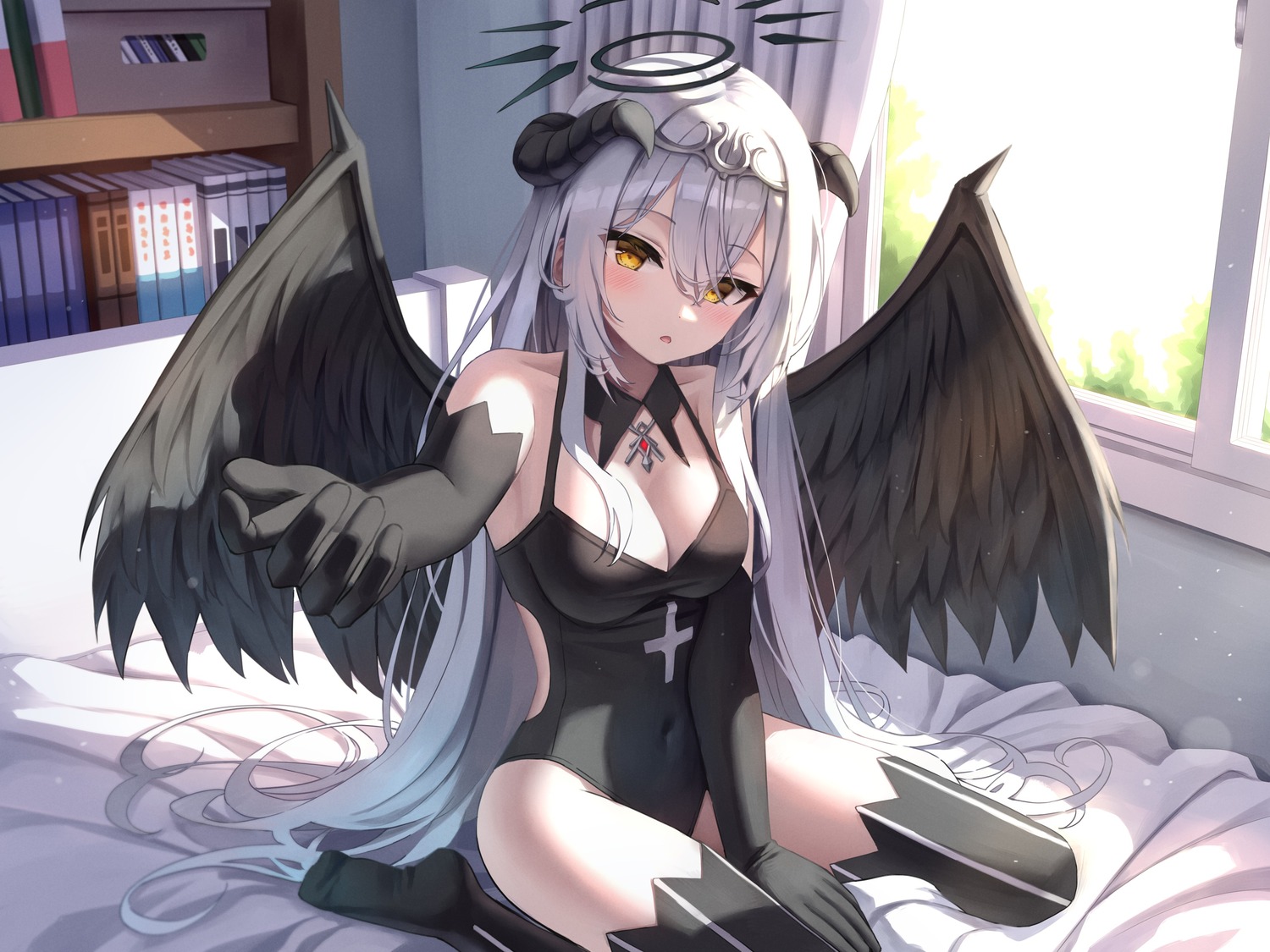 devil horns leotard no_bra superpig thighhighs wings