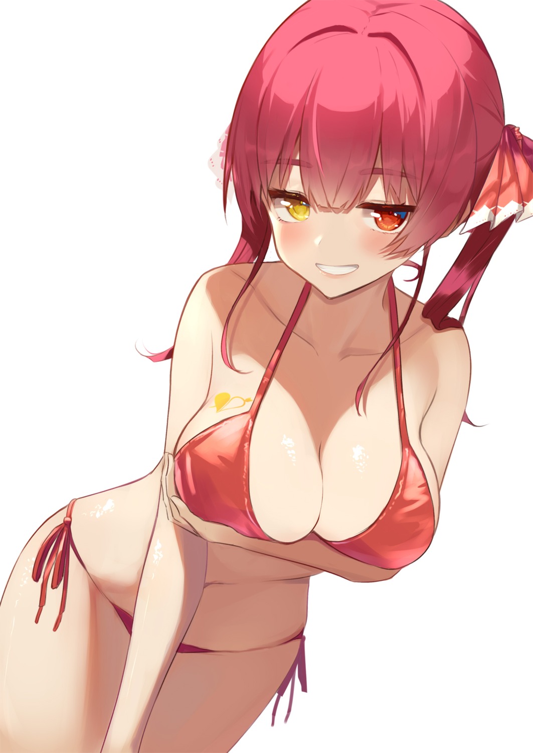 bikini breast_hold heterochromia hololive houshou_marine nyaa28 swimsuits tattoo