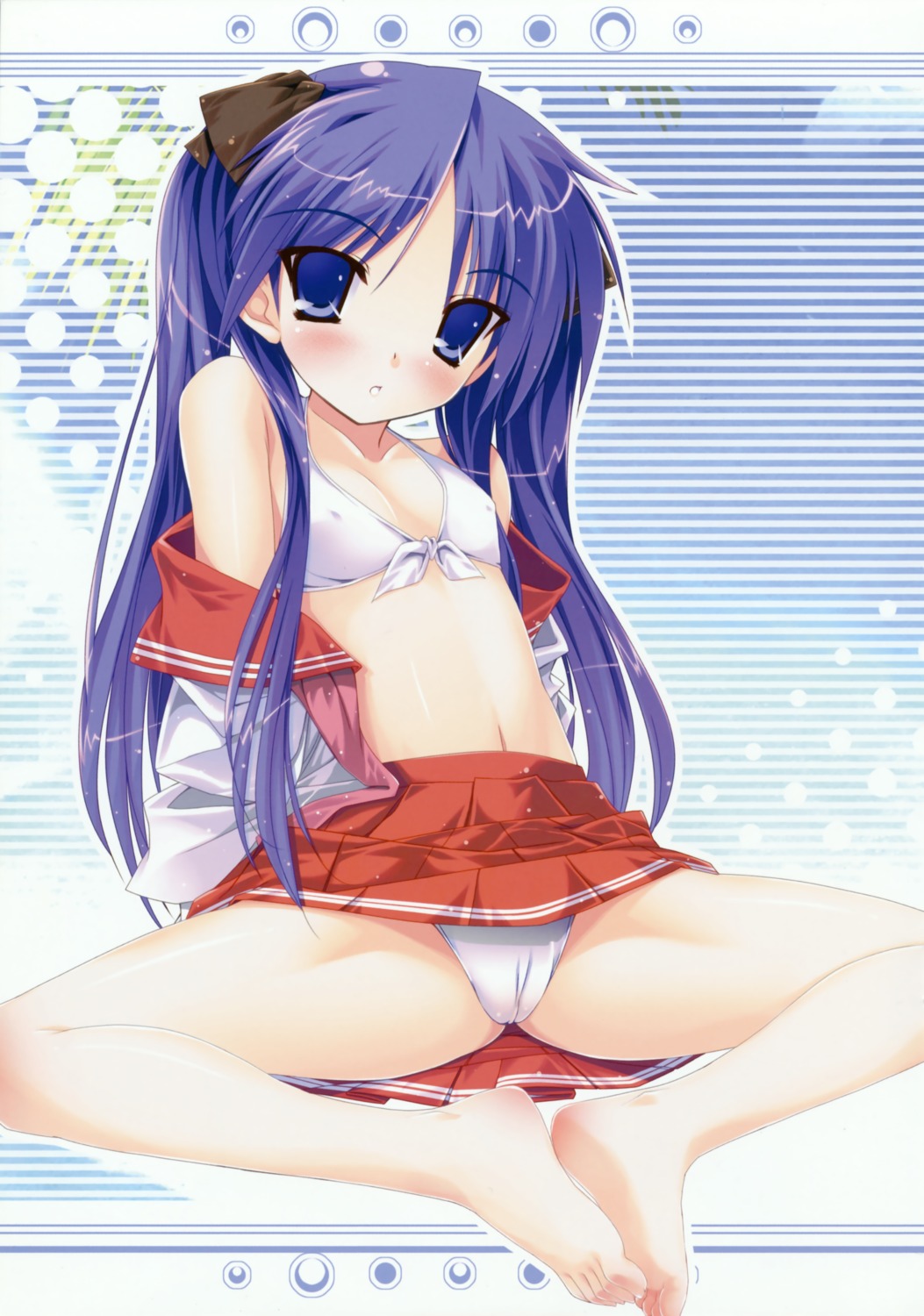 bikini cameltoe erect_nipples hiiragi_kagami lucky_star open_shirt seifuku swimsuits yuki_usagi