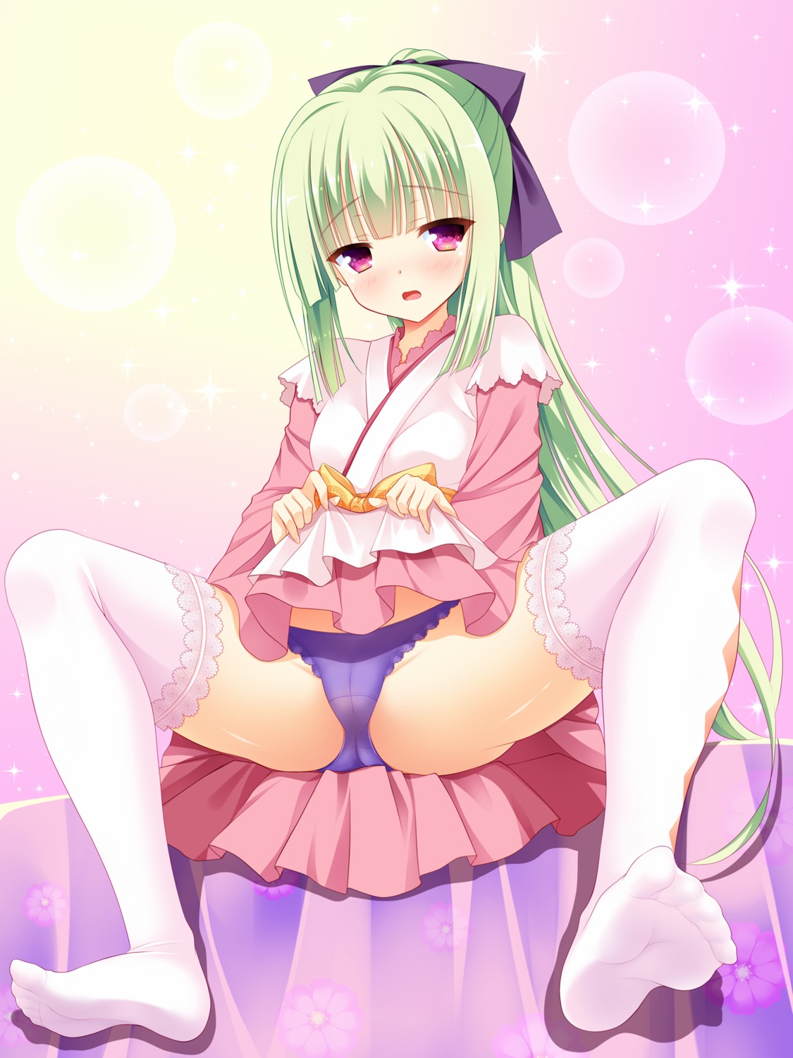 cameltoe feet japanese_clothes murasame_(senren_banka) senren_banka skirt_lift thighhighs yagami-all_hail_nanao