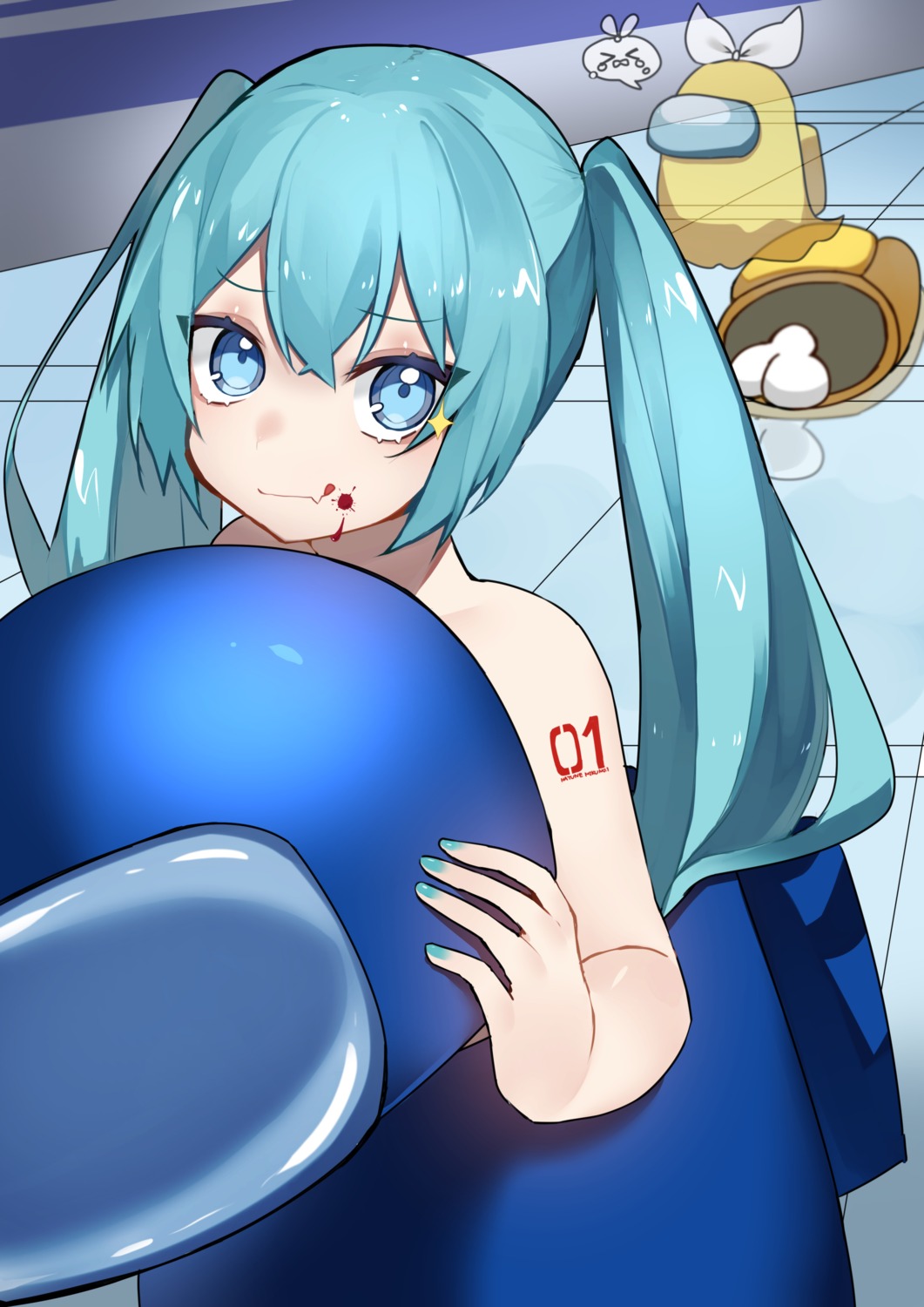 among_us blood crossover hatsune_miku reirou_(chokoonnpu) tattoo vocaloid