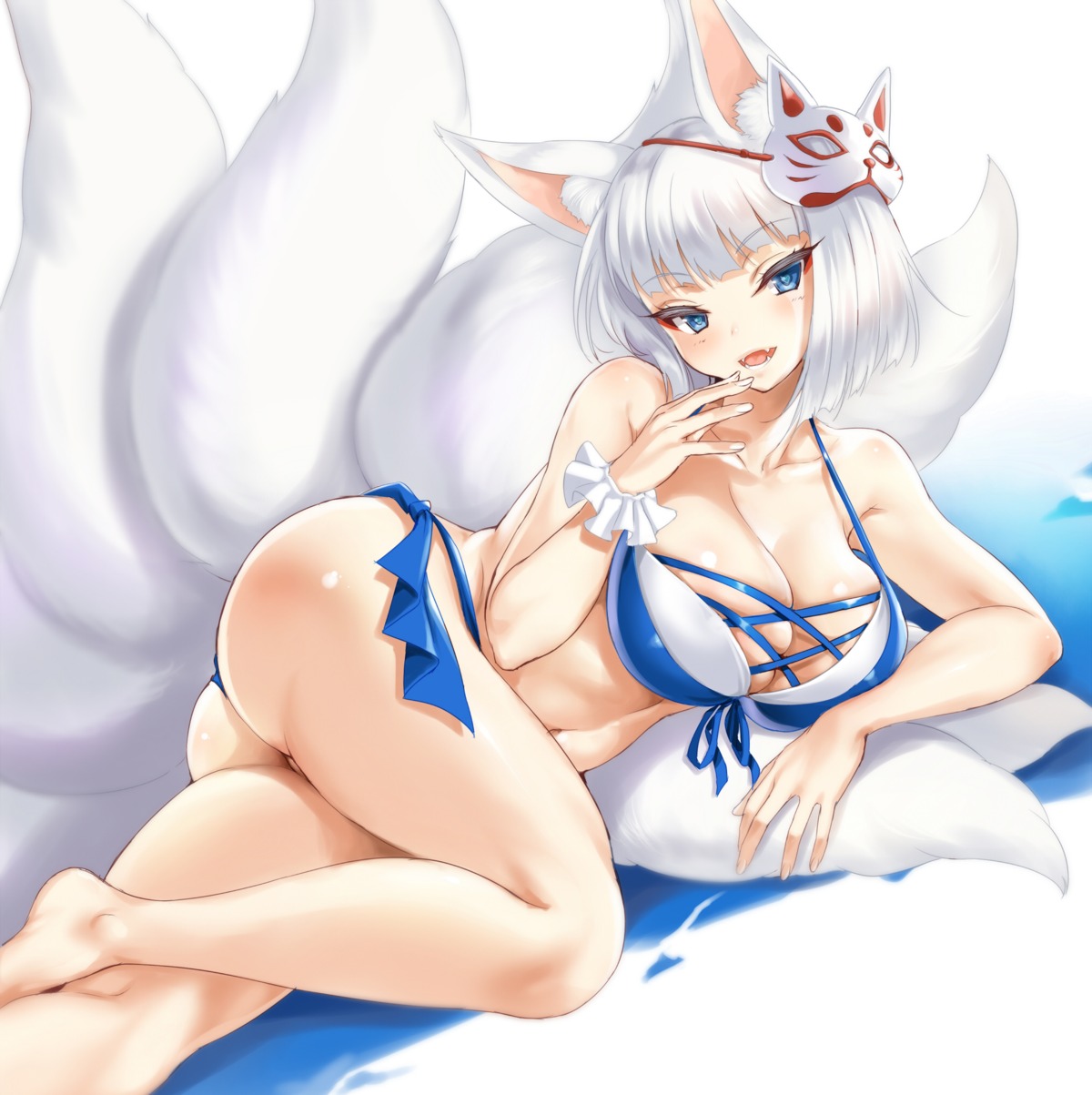 animal_ears azur_lane bikini cle_masahiro kaga_(azur_lane) kitsune swimsuits tail thong