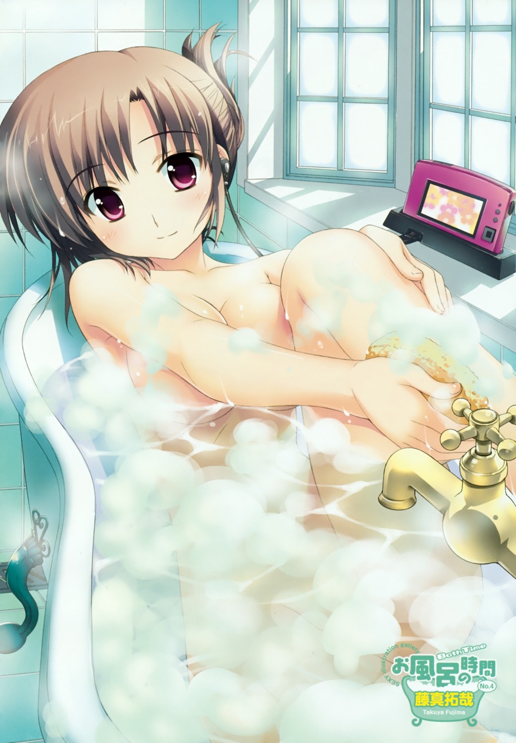 bathing fujima_takuya headphones naked wet