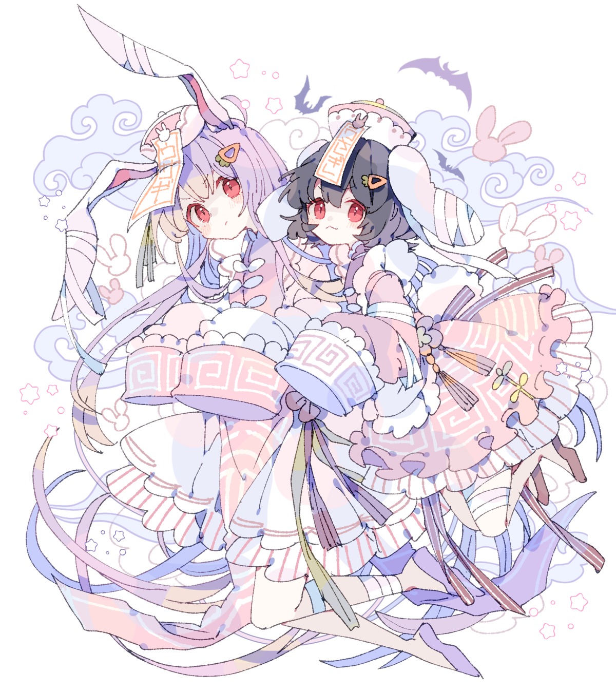 animal_ears asian_clothes bandages bunny_ears inaba_tewi niko_rashika reisen_udongein_inaba tail touhou