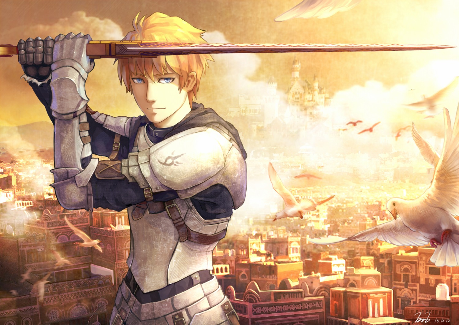 aoiakamaou armor fate/prototype fate/stay_night saber_(fate/prototype) sword