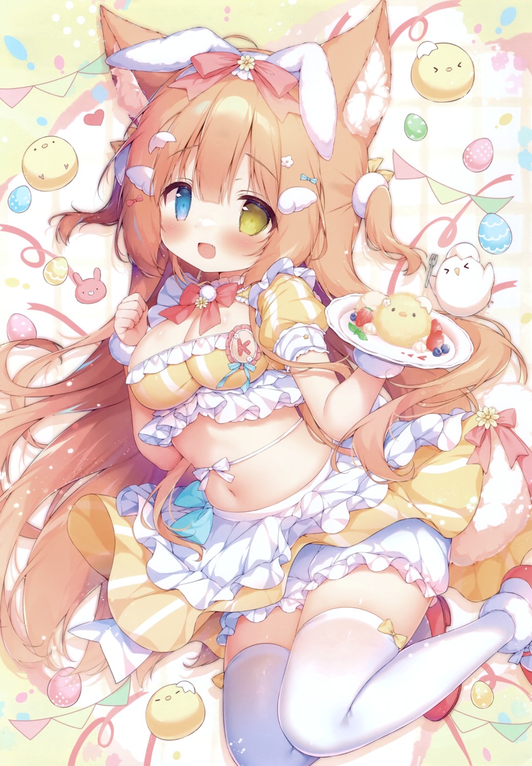 animal_ears bloomers bunny_ears heterochromia loli mochi_peach momozu_komamochi skirt_lift tail thighhighs waitress