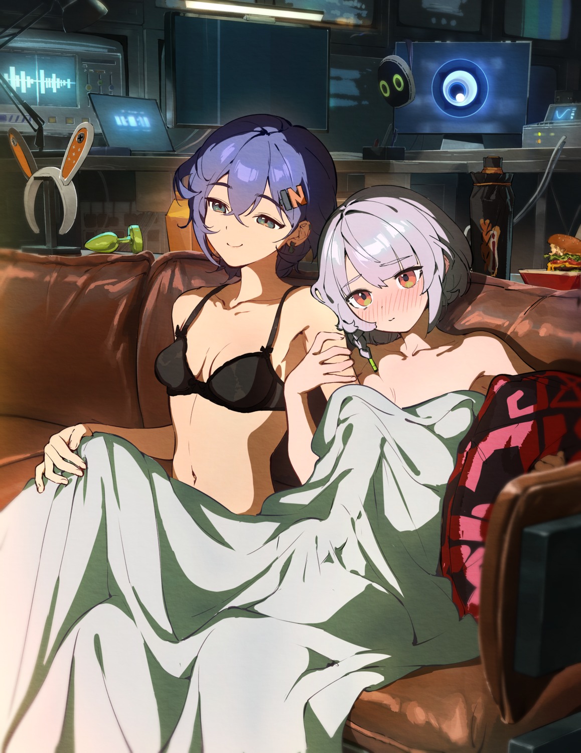 anby_demara belle_(zenless_zone_zero) bra nashidrop sheets topless yuri zenless_zone_zero