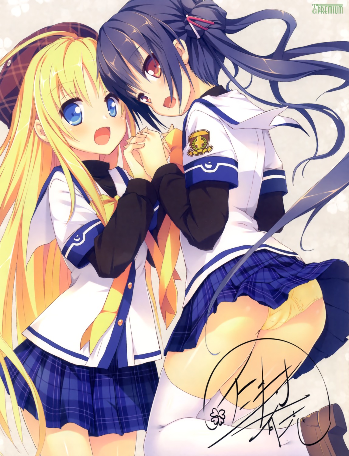 alcot autographed clover_day's nimura_yuuji pantsu seifuku takakura_anri takakura_anzu thighhighs