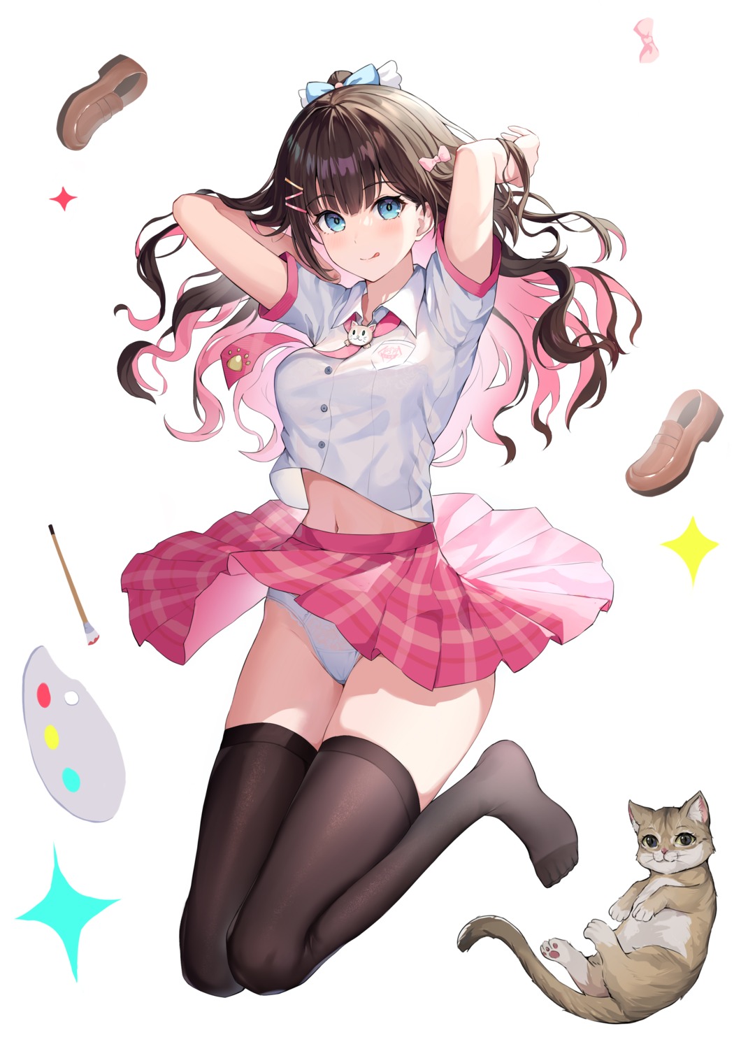 agari_lovely bra kizuna neko pantsu project_sp see_through seifuku skirt_lift thighhighs