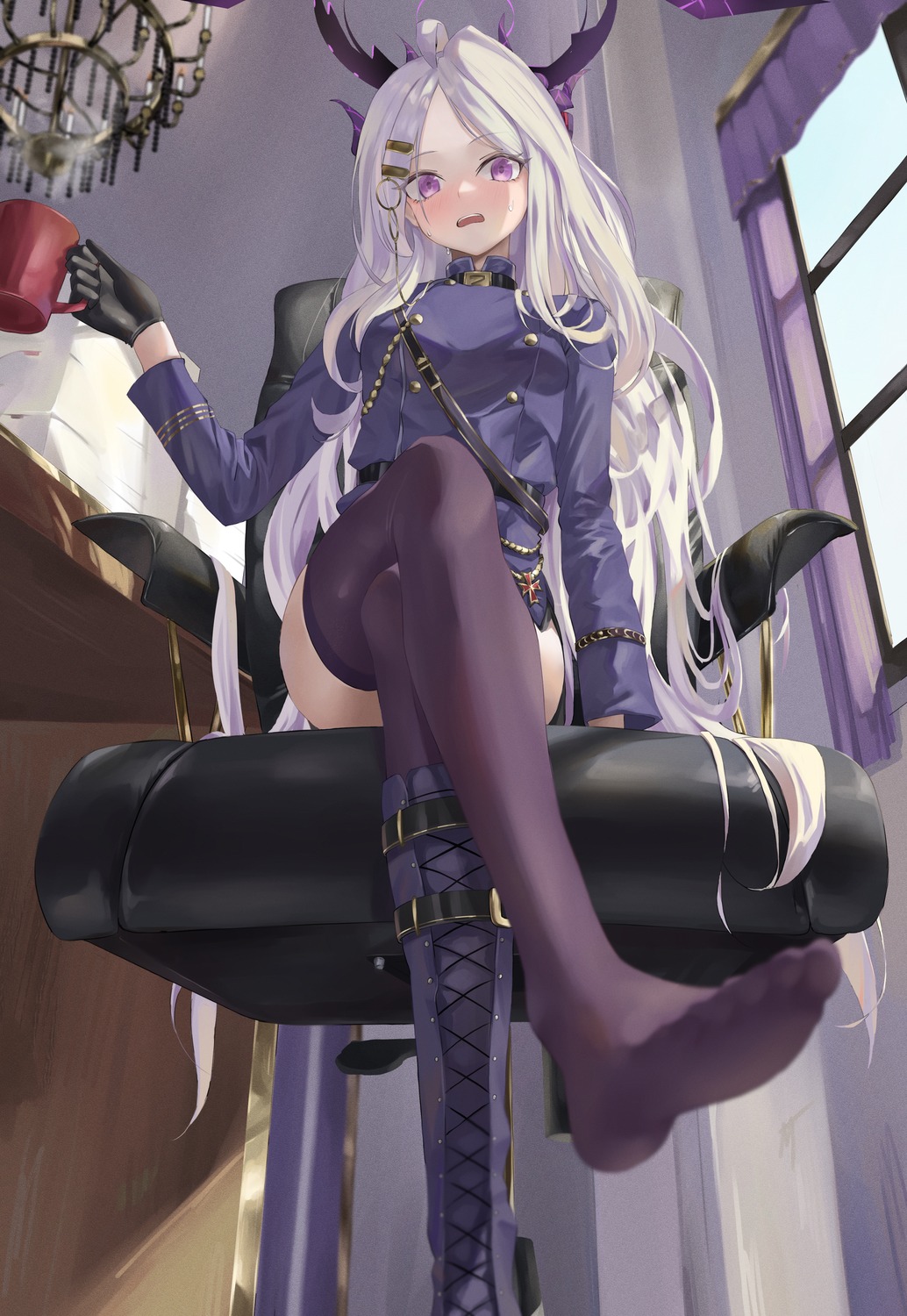 blue_archive feet halo horns renge_(730) sorasaki_hina thighhighs uniform