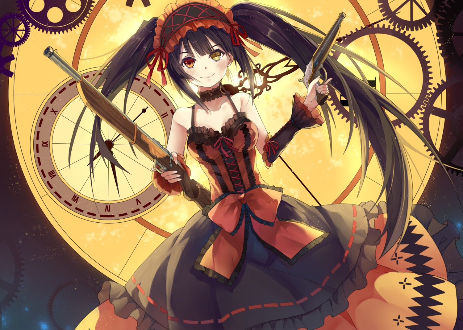 baisi_shaonian date_a_live dress gothic_lolita gun heterochromia lolita_fashion tokisaki_kurumi