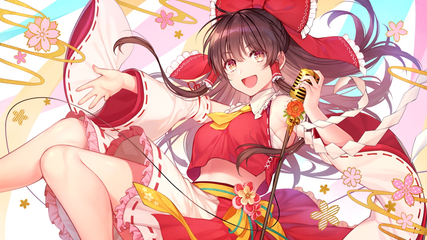 hakurei_reimu miko saneda sarashi skirt_lift touhou