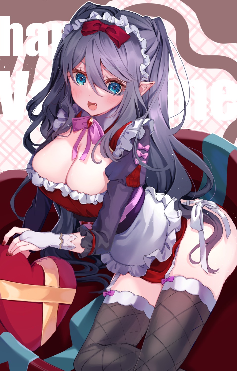 chosu fishnets maid no_bra pointy_ears stockings thighhighs valentine