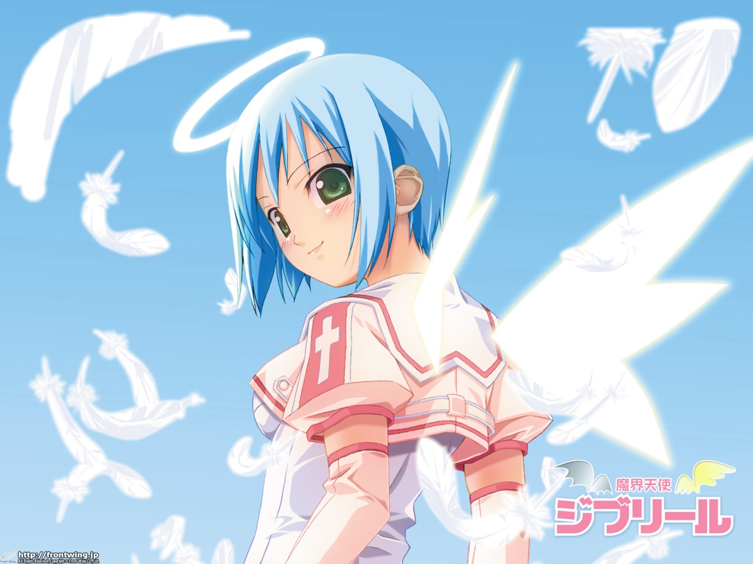 angel djibril front_wing halo kuuchuu_yousai makai_tenshi_djibril manabe_rika school_swimsuit swimsuits wallpaper wings