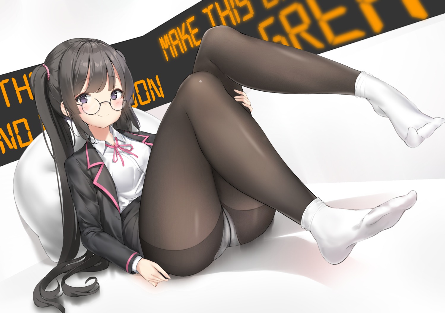 feet keibeam megane pantsu pantyhose seifuku skirt_lift woo_ing's_character