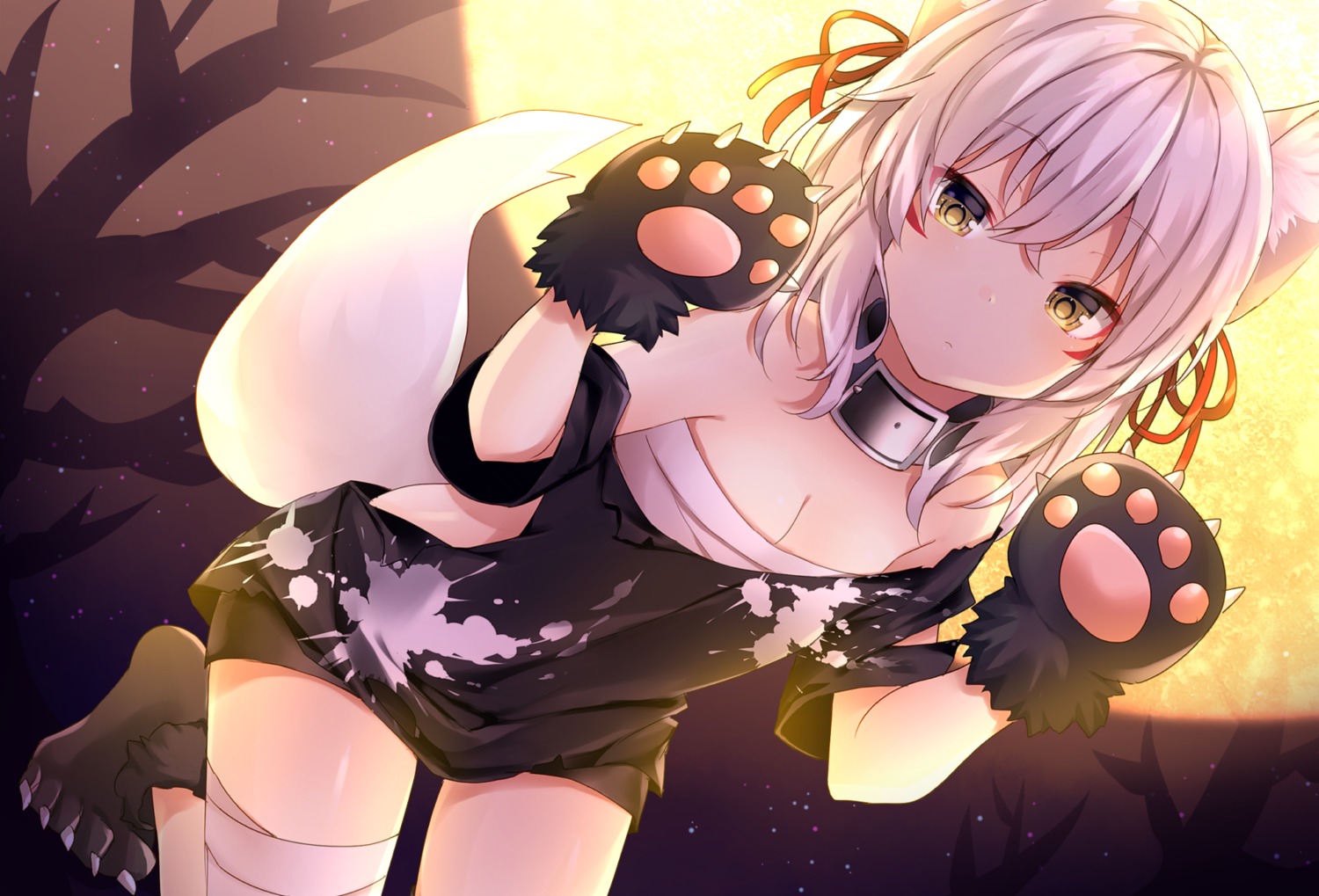 animal_ears bandages cleavage halloween komomo_(pixiv_2257693) open_shirt sarashi tail