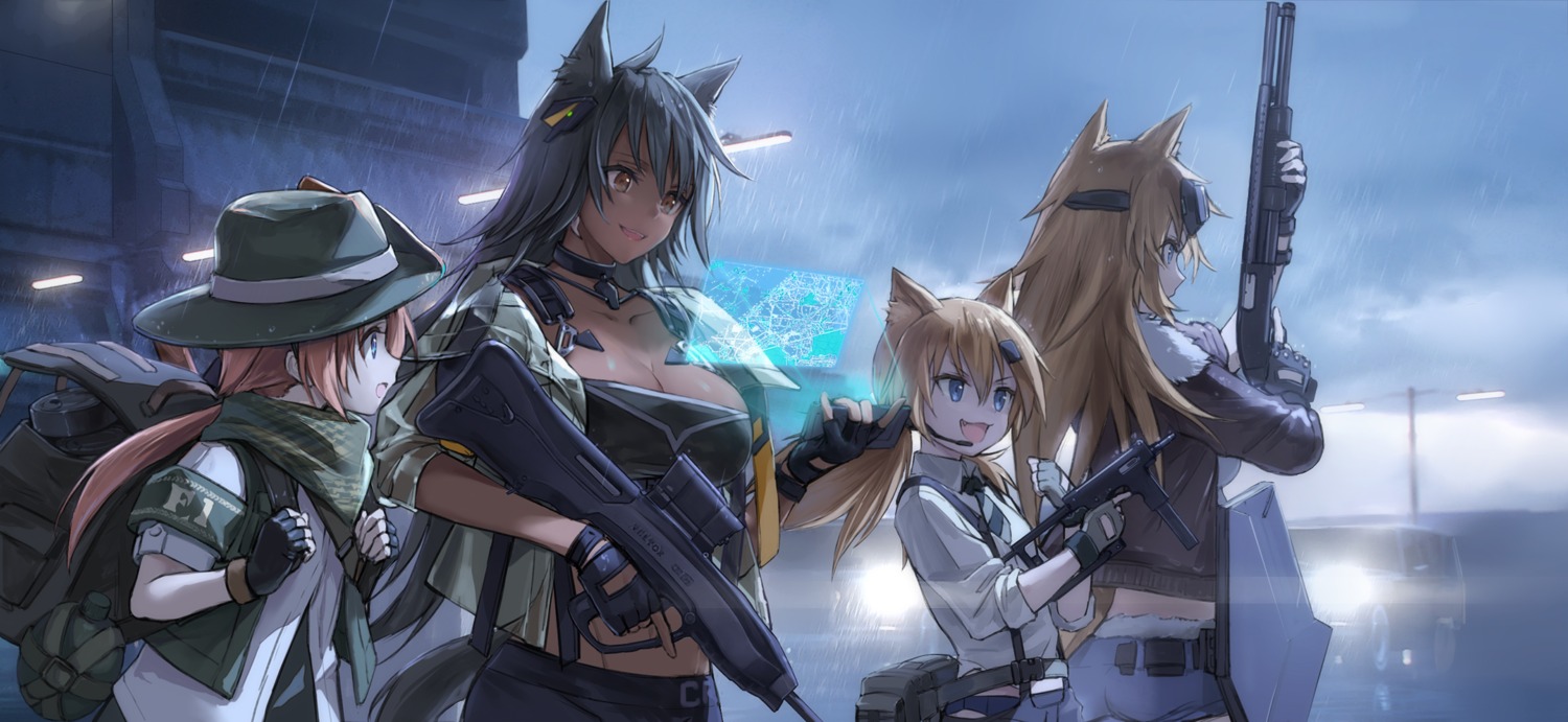 animal_ears cleavage girls_frontline gun kisetsu