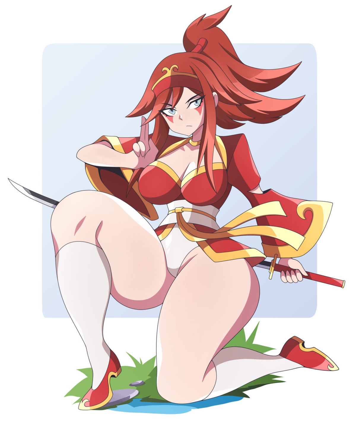 abysswatchers cleavage japanese_clothes pantsu sword
