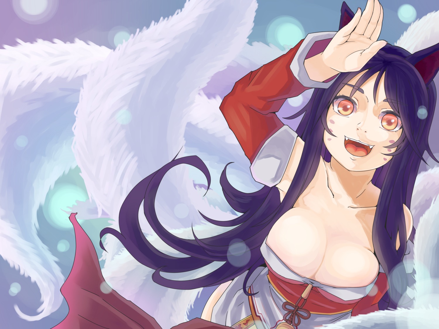 ahri animal_ears cleavage kaguya_(srx61800) kitsune league_of_legends tail