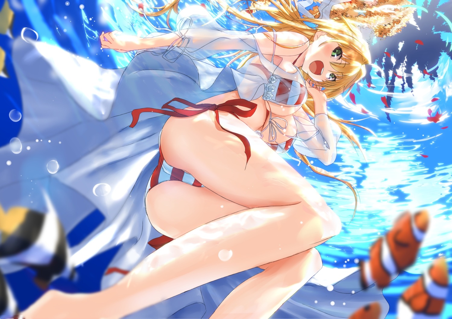 ass bikini fate/grand_order saber_extra see_through swimsuits tsuuhan