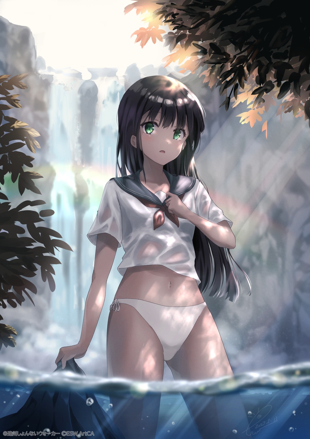 pantsu raiz_art_works see_through seifuku wet wet_clothes