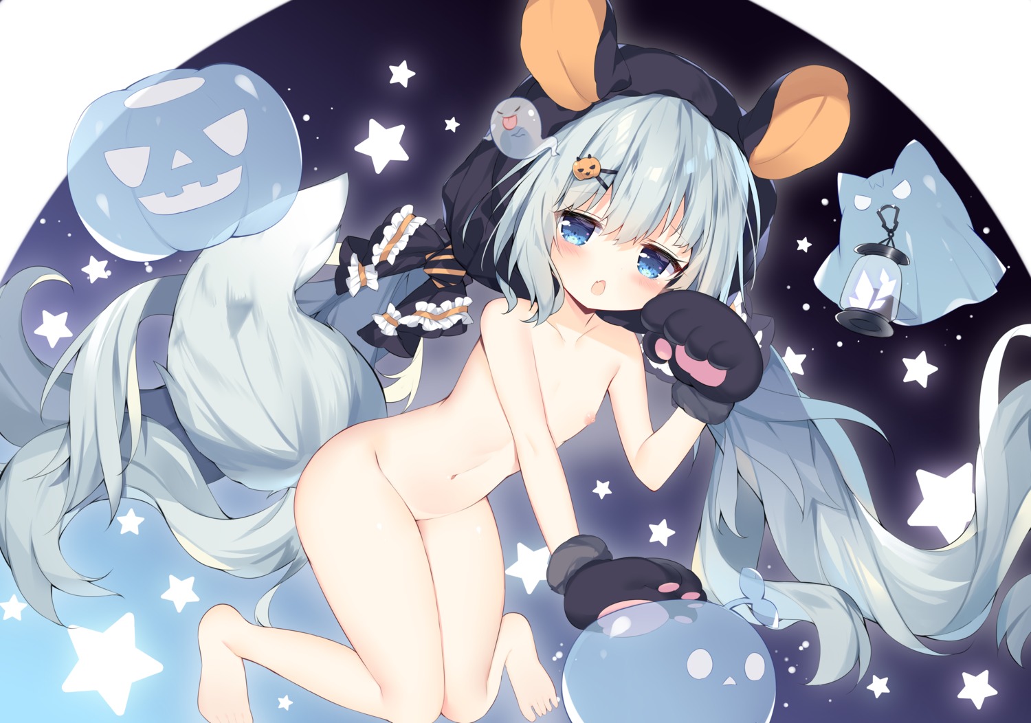 animal_ears azur_lane halloween loli mikazuki_(azur_lane) naked nipples tail tsukimi_(xiaohuasan)