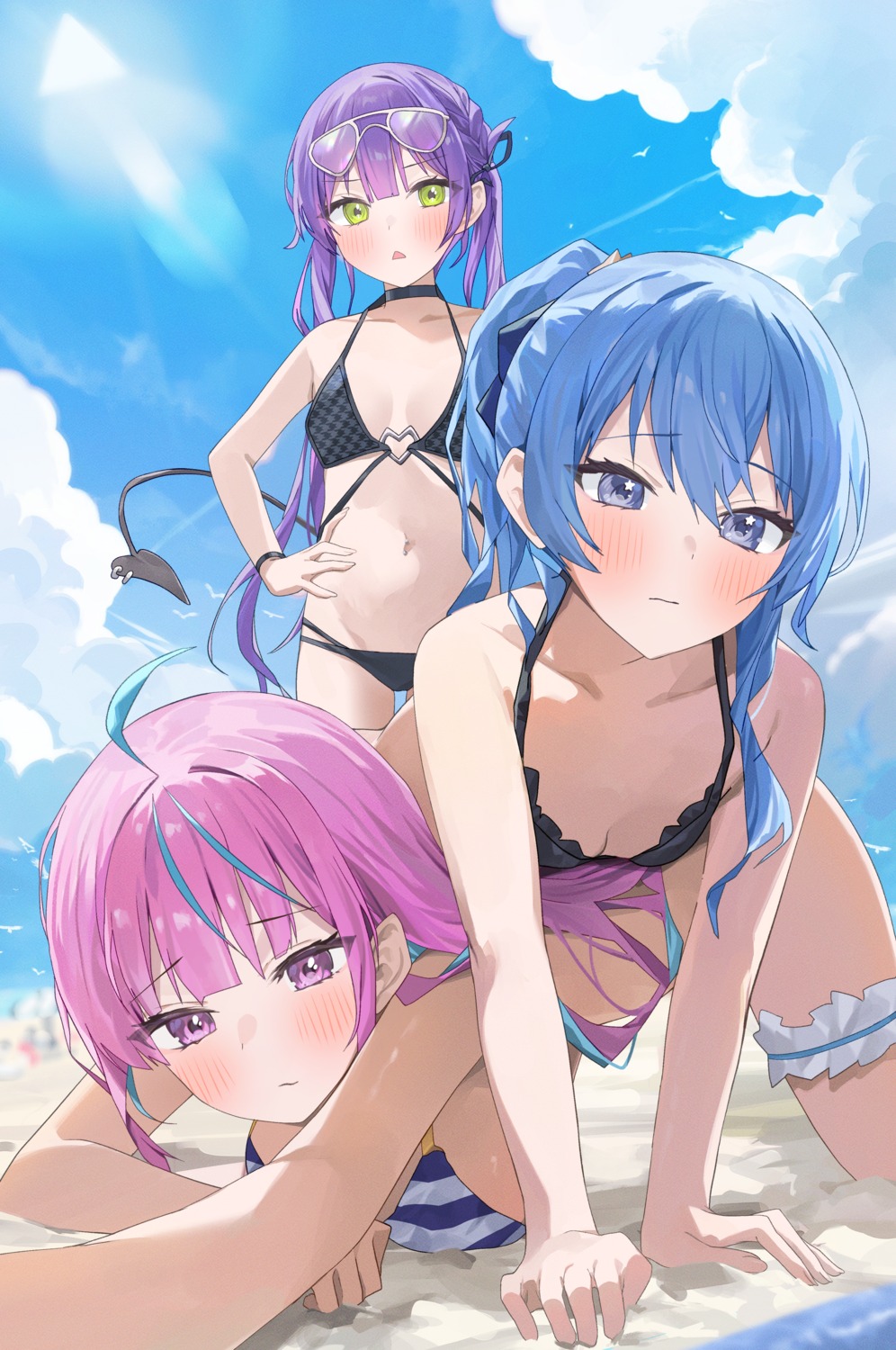 bikini bikini_top garter hololive hoshimachi_suisei megane minato_aqua nel_dcm swimsuits tail tokoyami_towa