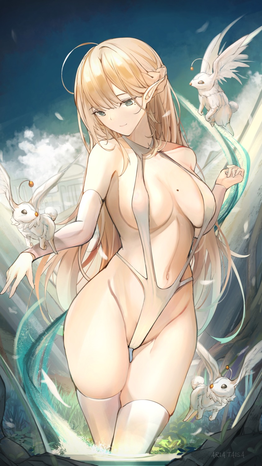 armor pointy_ears swimsuits thighhighs wet yusha_(m-gata)