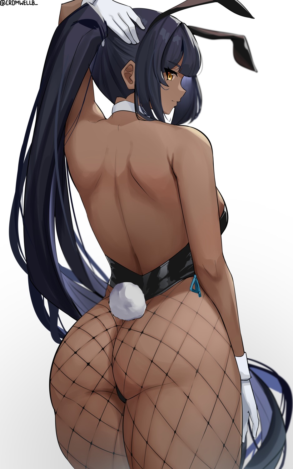 animal_ears ass blue_archive bunny_ears bunny_girl cromwellb fishnets kakudate_karin no_bra pantyhose tail