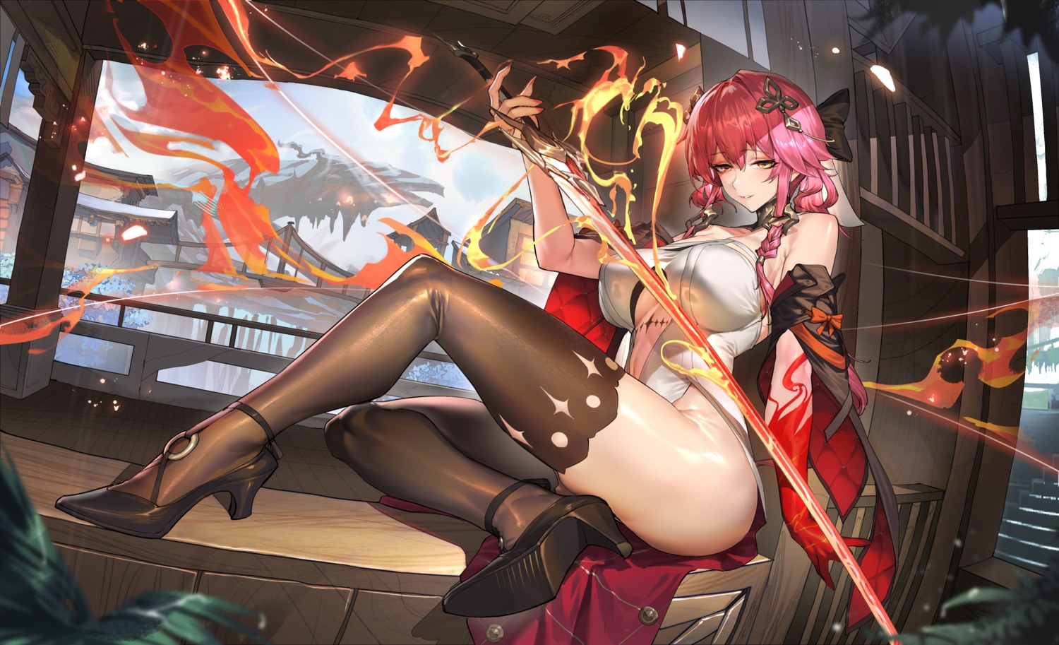 artist_revision changli heels jinlin no_bra nopan sword tattoo thighhighs wuthering_waves