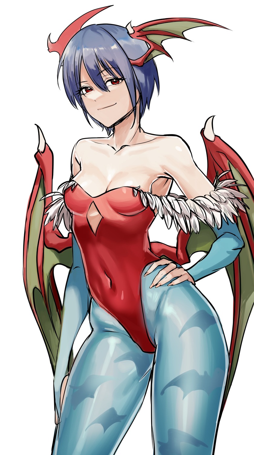 dark_stalkers devil hanny_(uirusu_chan) leotard lilith_aensland no_bra pantyhose sketch wings