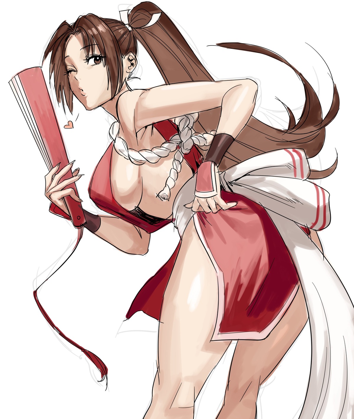 ass hanny_(uirusu_chan) japanese_clothes king_of_fighters no_bra shiranui_mai sketch weapon