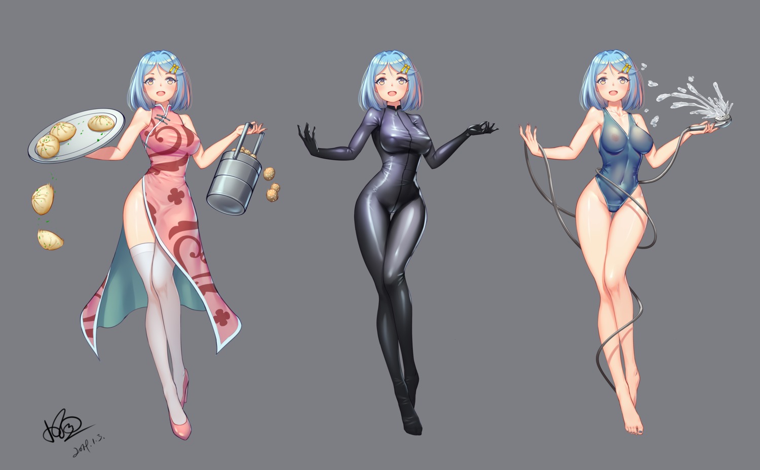bodysuit character_design chinadress erect_nipples heels konishi_(565112307) nipples no_bra see_through swimsuits thighhighs transparent_png