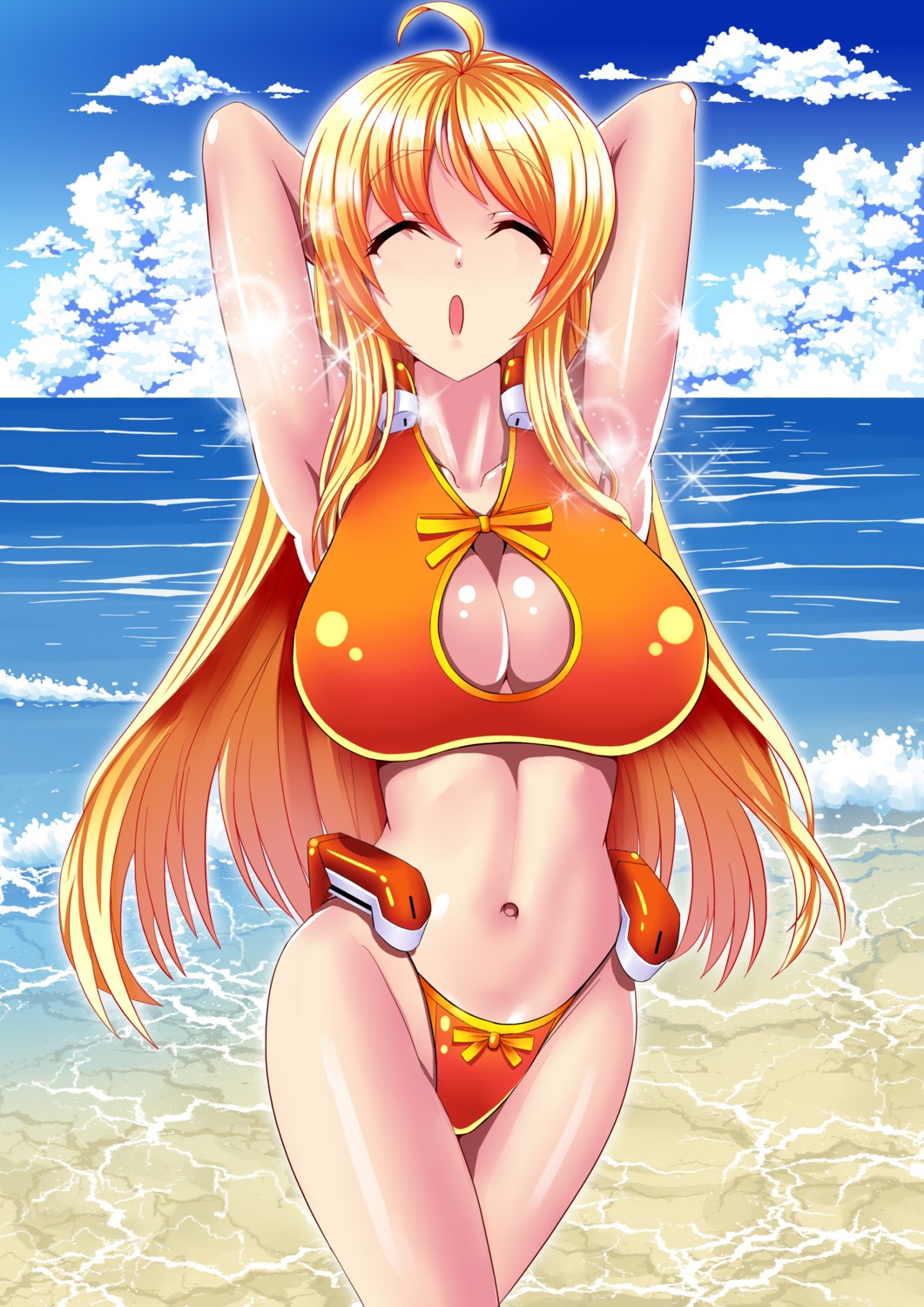 aoi_toori bikini cleavage genderswap kyoukai_senjou_no_horizon mizutsuki_rei swimsuits