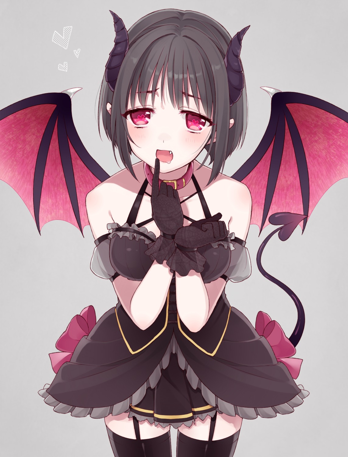 chisumi devil horns pointy_ears stockings tail thighhighs wings