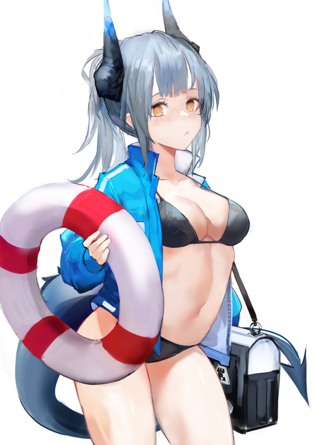 arknights bikini gnai horns liskarm_(arknights) open_shirt swimsuits tail