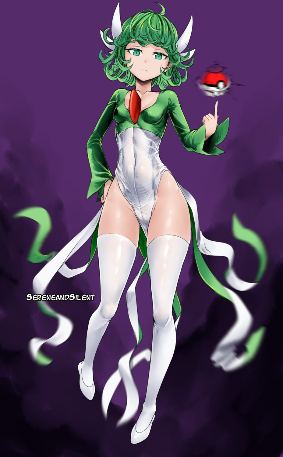 cameltoe cosplay dress gardevoir horns nopan one_punch_man pokemon sereneandsilent tatsumaki_(one_punch_man) thighhighs