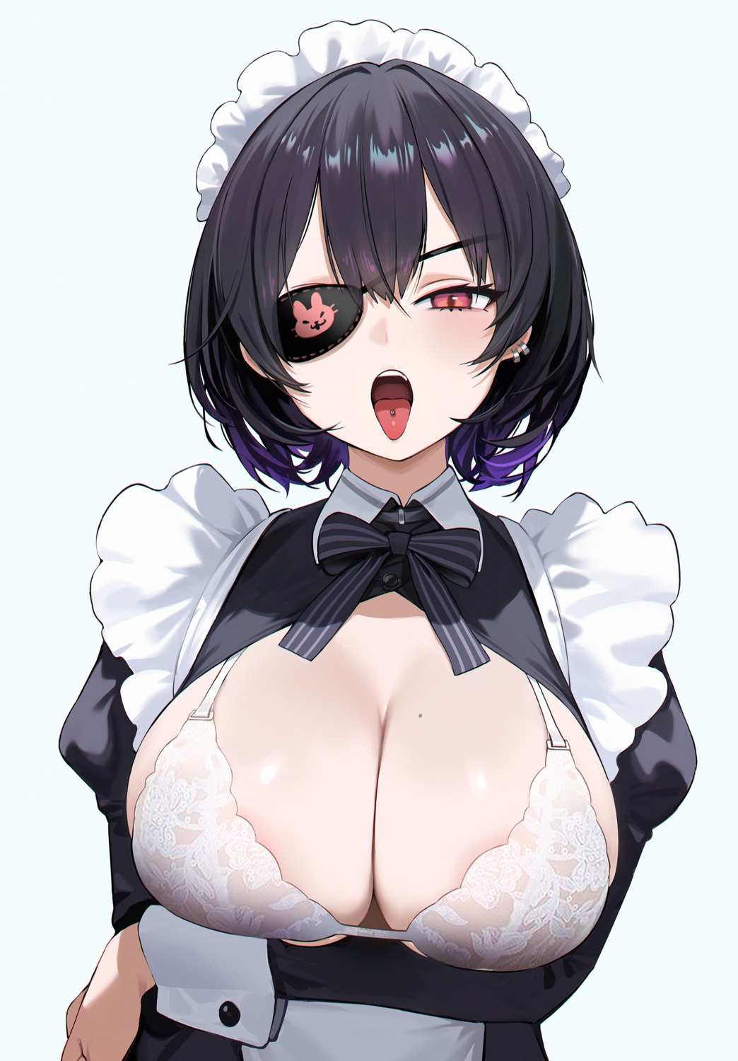 bra breast_hold eyepatch maid open_shirt starcat