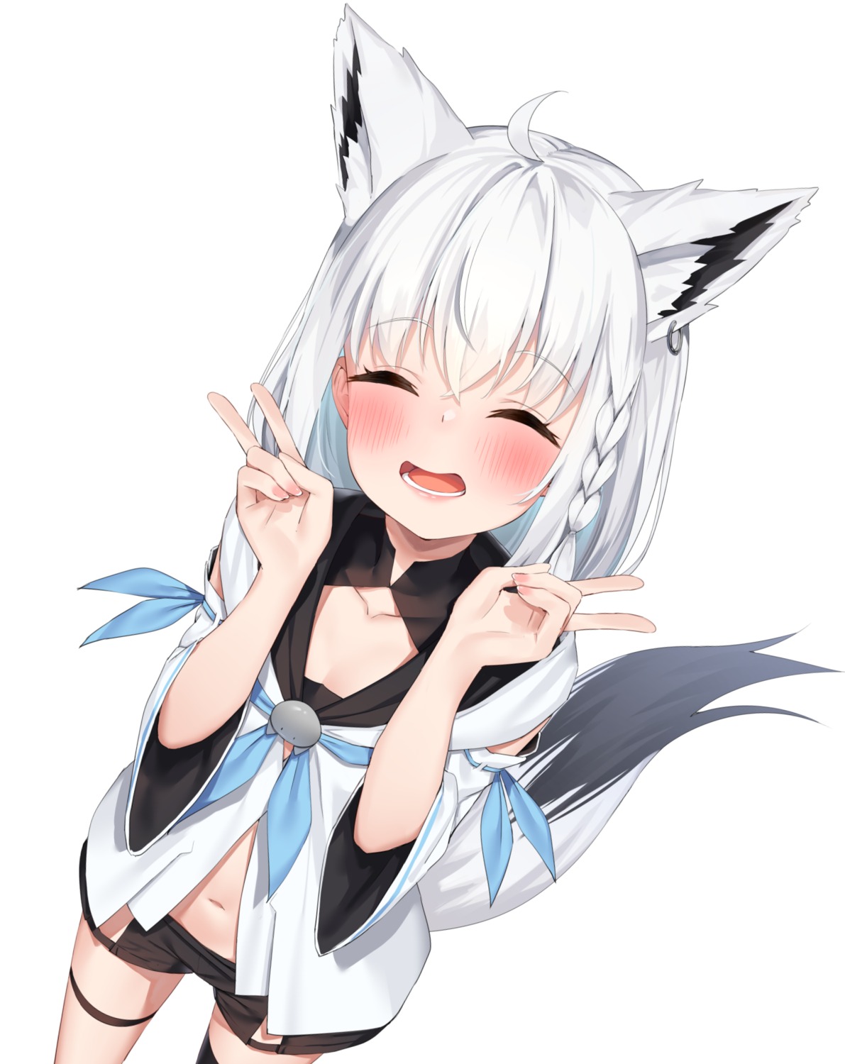 animal_ears garter hololive hololive_gamers k_mugura kitsune shirakami_fubuki tail thighhighs