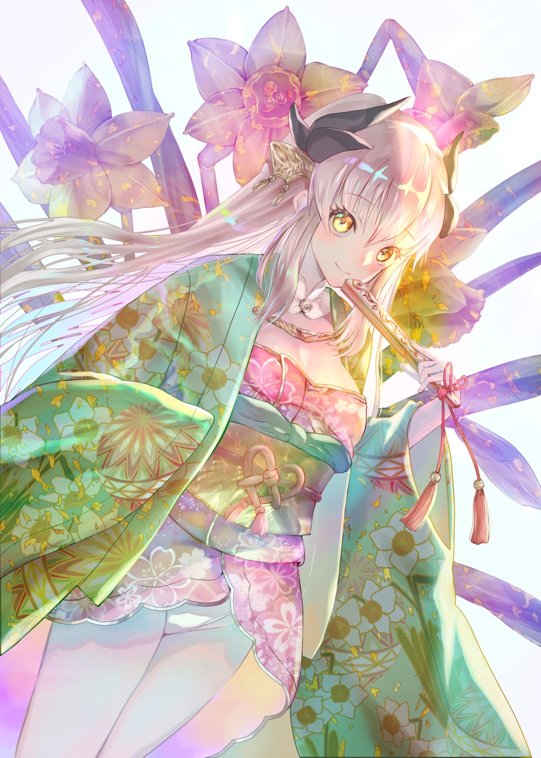 artist_revision cleavage fate/grand_order horns kimono kiyohime_(fate/grand_order) natsu_jirushi pantsu