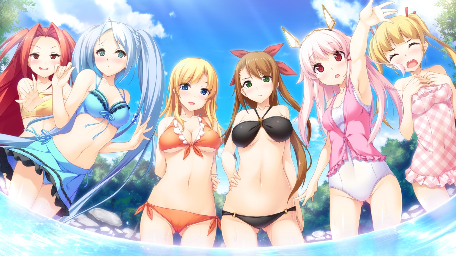 alpharia astera bikini breast_hold cameltoe cleavage eternal game_cg kenseiki_alpha_ride letiola school_swimsuit swimsuits titis underboob veridadear wet ypsira