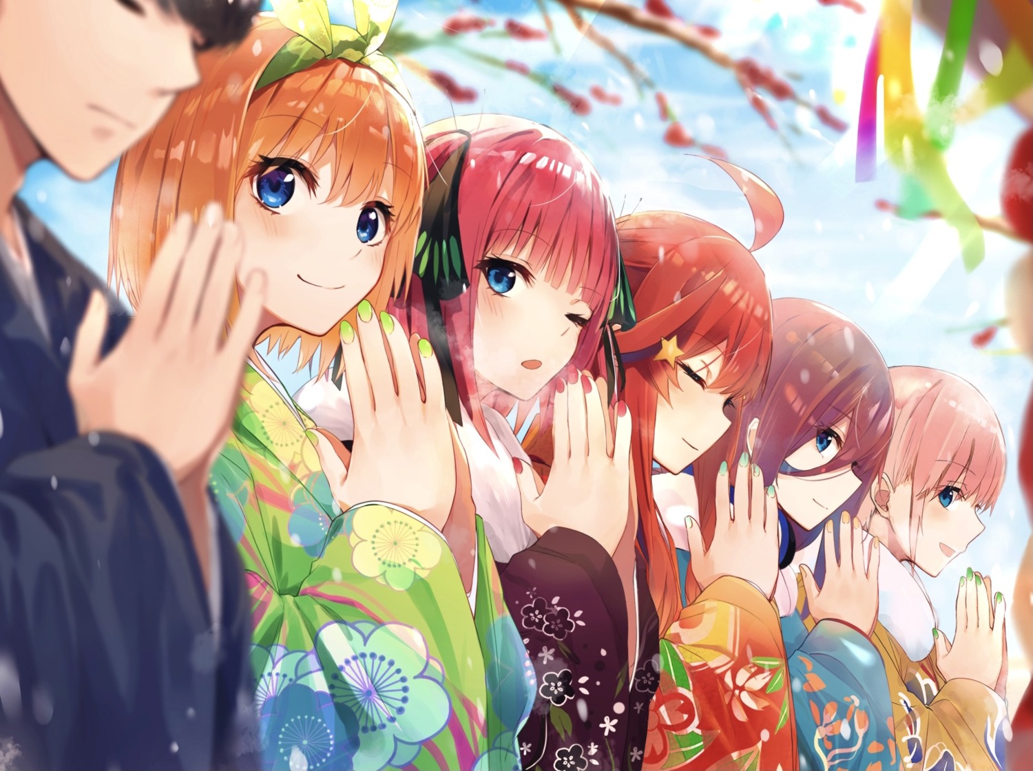 5-toubun_no_hanayome headphones kimono kurokuro_illust nakano_ichika nakano_itsuki nakano_miku nakano_nino nakano_yotsuba uesugi_fuutarou