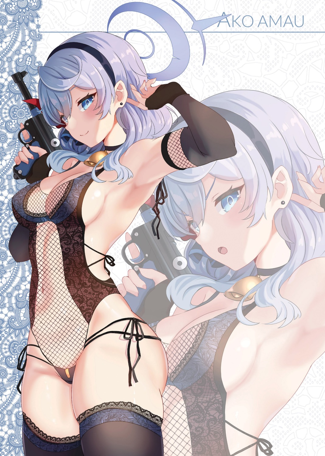 amau_ako blue_archive fishnets gun halo leotard no_bra thighhighs xephonia