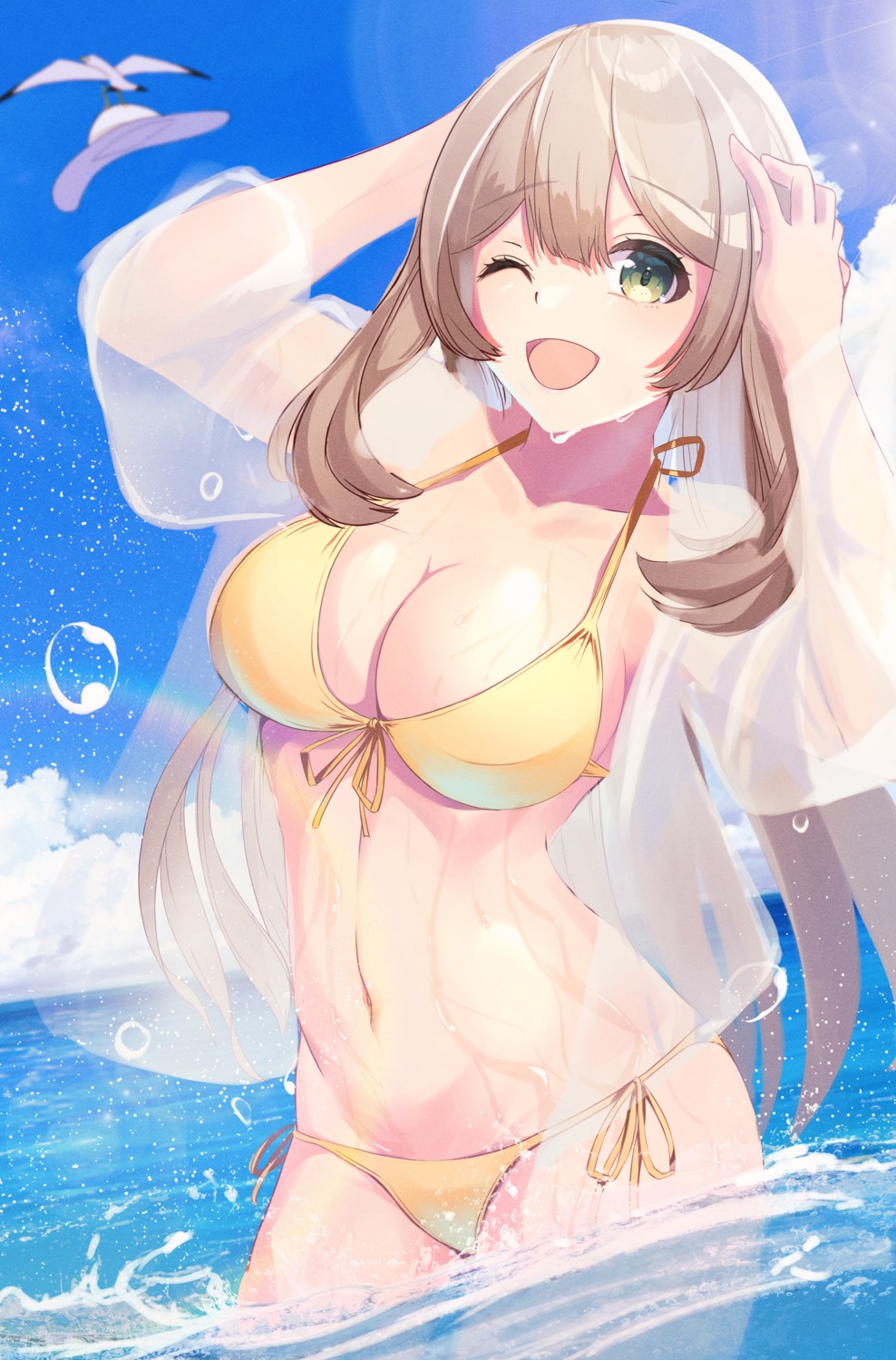 bikini blue_archive izayoi_nonomi oekaki_zombie open_shirt see_through swimsuits wet wet_clothes