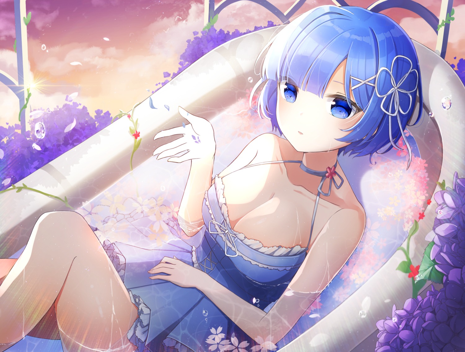 cleavage dress onsem re_zero_kara_hajimeru_isekai_seikatsu rem_(re_zero) wet