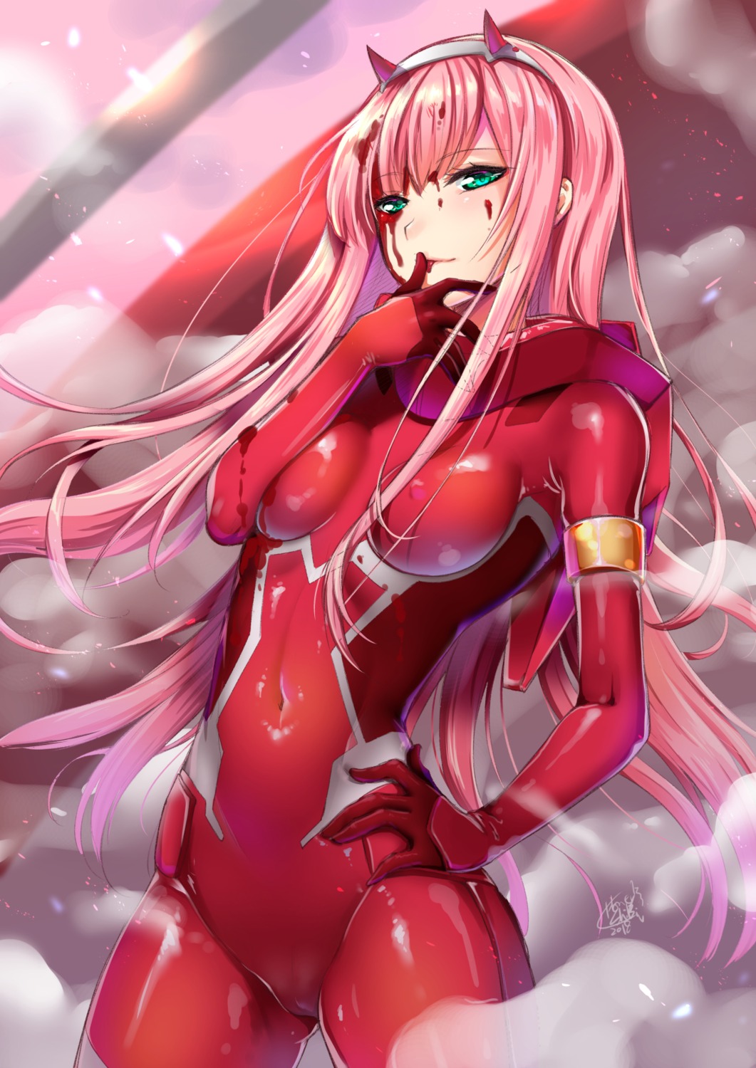 blood bodysuit darling_in_the_franxx horns shibi zero_two_(darling_in_the_franxx)