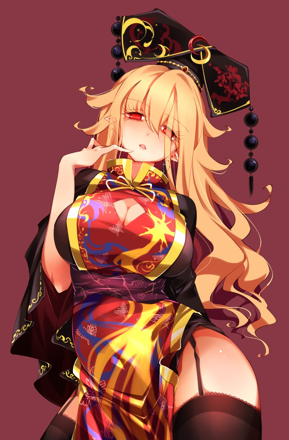 chinadress cleavage junko pointy_ears raptor7 stockings thighhighs touhou