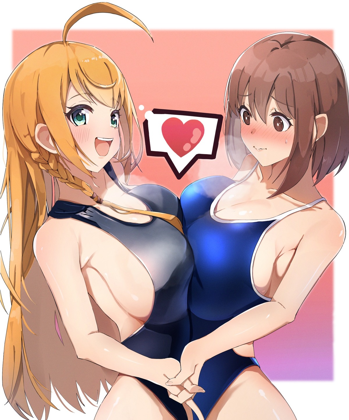 band_(skymole01) cleavage kusano_yui pecorine princess_connect princess_connect!_re:dive swimsuits symmetrical_docking yuri