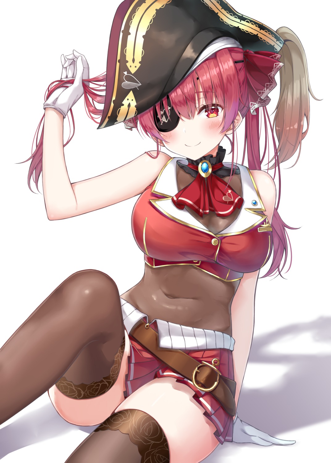 eyepatch hololive houshou_marine pirate shizuri_yuki skirt_lift thighhighs